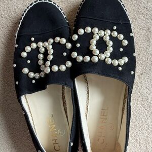 CHANEL Espadrilles Suede Leather & Faux Pearl CC 36